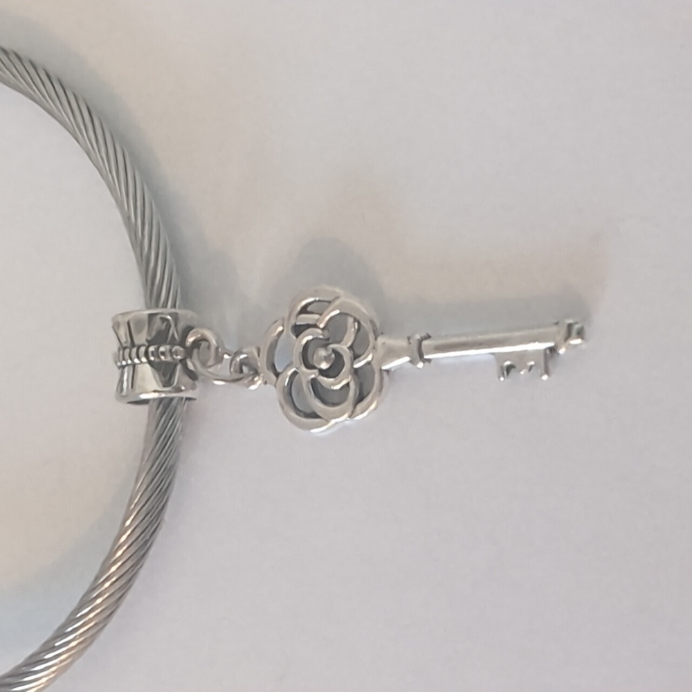 Silver Filigree Key Dangle Charm for Pandora‎ Style Bracelet